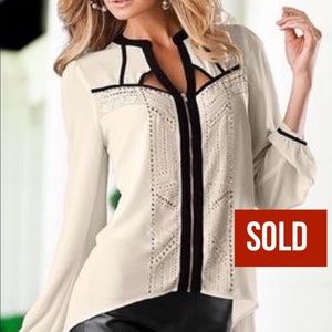 SOLD❗️Cream, gold jeweled high-low long sleeve